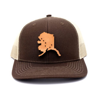 Alaska-Brown-Khaki-Trucker-State-Flag-Hat-Branded-Billed-Three-Thousand-Pennies