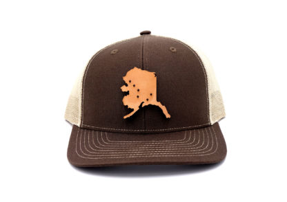 Alaska-Brown-Khaki-Trucker-State-Flag-Hat-Branded-Billed-Three-Thousand-Pennies