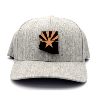 Arizona-Heather-Grey-Flexfit-State-Flag-Hat-Leather-Patch-Branded