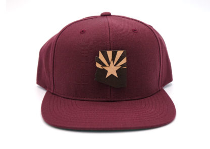 Arizona-Maroon-Flatbill-Snapback-Branded-Leather-Three-Thousand-Pennies-Hat