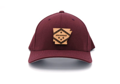 Arkansas-Maroon-Flexfit-Branded-Leather-State-Pride-Hat