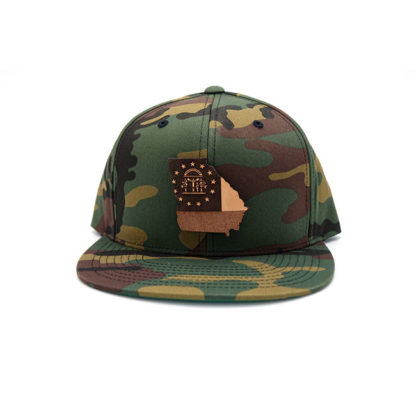 Camo Georgia Flatbill Snapback Leather Patch Hat