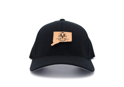 Connecticut-Black-Flexfit-Branded-Leather-Patch-Hat
