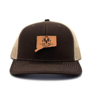 Connecticut-Brown-Khaki-Branded-Leather-Patch-Hat