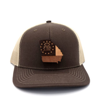 Georgia-Brown-Khaki-Trucker-State-Flag-Leather-Patch-Hat