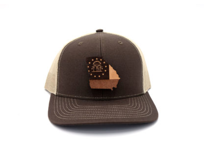 Georgia-Brown-Khaki-Trucker-State-Flag-Leather-Patch-Hat