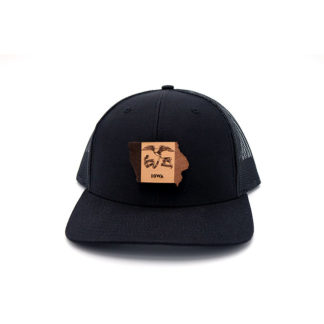 Iowa Black Trucker Branded Leather Patch Hat