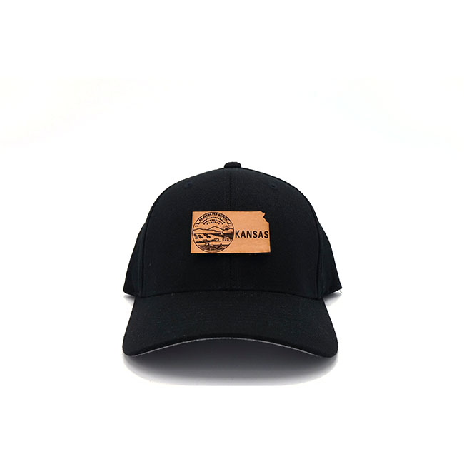 Kansas Flexfit Black Leather Patch Hat