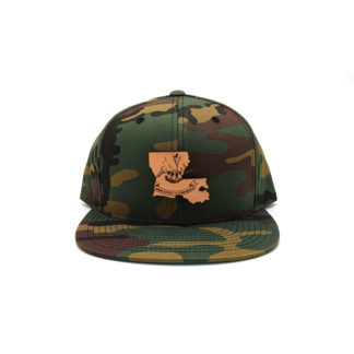 Louisiana Camo Flatbill Snapback Branded Leather Patch Three Thousand Pennies Hat