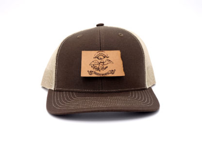 North-Dakota-Brown-Khaki-Trucker-Snapback-Leather-Patch-Hat