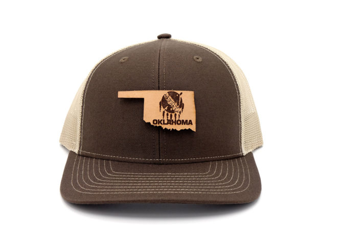 Oklahoma-Brown-Khaki-Trucker-Snapback-Leather-Patch-Hat