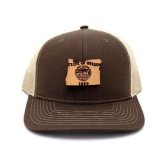 Oregon-Brown-Khaki-Trucker-Snapback-Leather-Patch-Hat