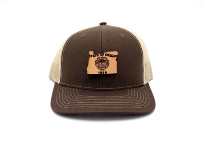 Oregon-Brown-Khaki-Trucker-Snapback-Leather-Patch-Hat