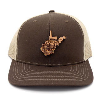 West-Virginia-Brown-Khaki-Trucker-Leather-Patch-Custom-Hat