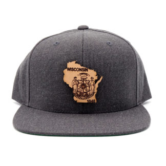 Wisconsin-Dark-Heather-Flatbill-Snapback-Custom-Patch-Hat