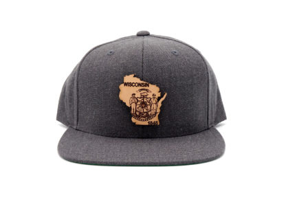 Wisconsin-Dark-Heather-Flatbill-Snapback-Custom-Patch-Hat