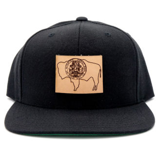 Wyoming-Black-Flatbill-Snapback-Leather-Patch-Hat