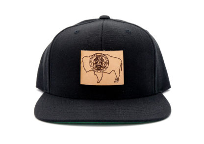 Wyoming-Black-Flatbill-Snapback-Leather-Patch-Hat