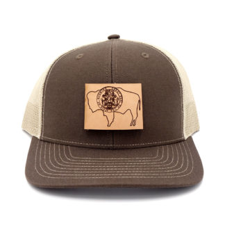 Wyoming-Brown-Khaki-Trucker-Leather-Patch-Hat