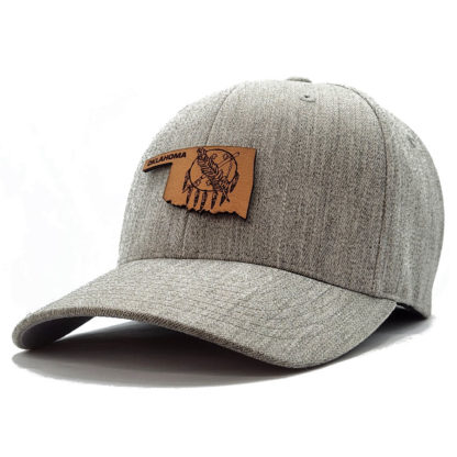 Oklahoma | Heather Grey FlexFit State Flag Hat, Branded Leather Patch Hat