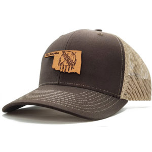 Oklahoma | Brown/Khaki Trucker Snapback State Flag Hat, Branded Leather Patch Hat